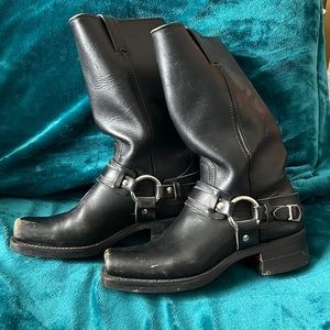 Frye Harness Buckle Boots.